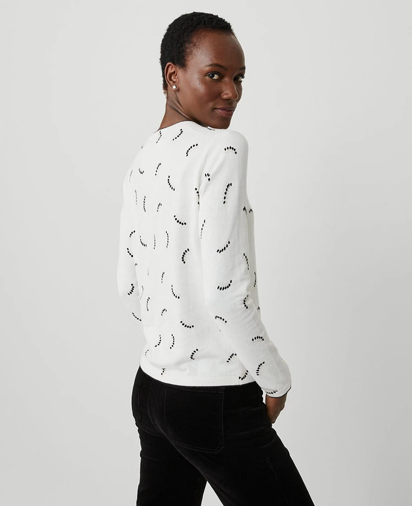 Ann Taylor Vines Crew Neck Long Sleeve Top Winter White Women's