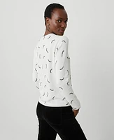 Ann Taylor Vines Crew Neck Long Sleeve Top Winter White Women's