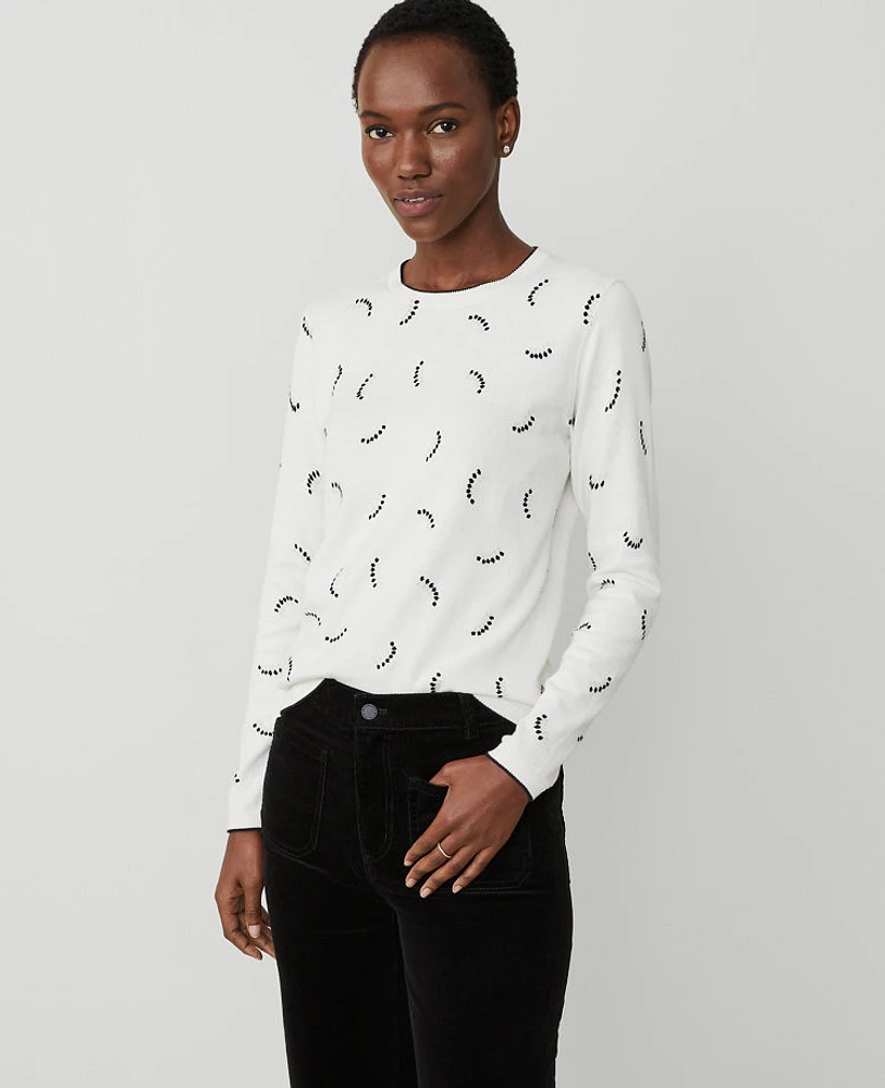 Ann Taylor Vines Crew Neck Long Sleeve Top Winter White Women's