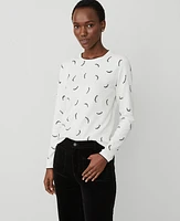 Ann Taylor Vines Crew Neck Long Sleeve Top Winter White Women's