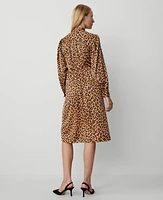 Ann Taylor Animal Print Tie Neck Midi Dress Tan Women's