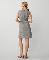 Ann Taylor Houndstooth Pleat Front Belted Sheath Dress Neutral Multi Women's