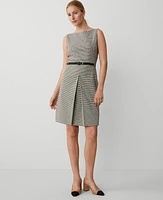 Ann Taylor Houndstooth Pleat Front Belted Sheath Dress Neutral Multi Women's