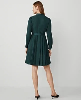 Ann Taylor Petite Pleated Split Neck Flare Dress Size 8 Deep Slate Green Women's