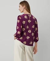 Ann Taylor Petite Floral Lace Trim Mixed Media Top Pulsar Purple Women's