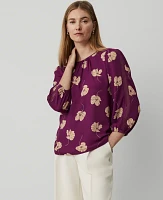 Ann Taylor Petite Floral Lace Trim Mixed Media Top Pulsar Purple Women's