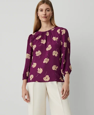 Ann Taylor Petite Floral Lace Trim Mixed Media Top Pulsar Purple Women's