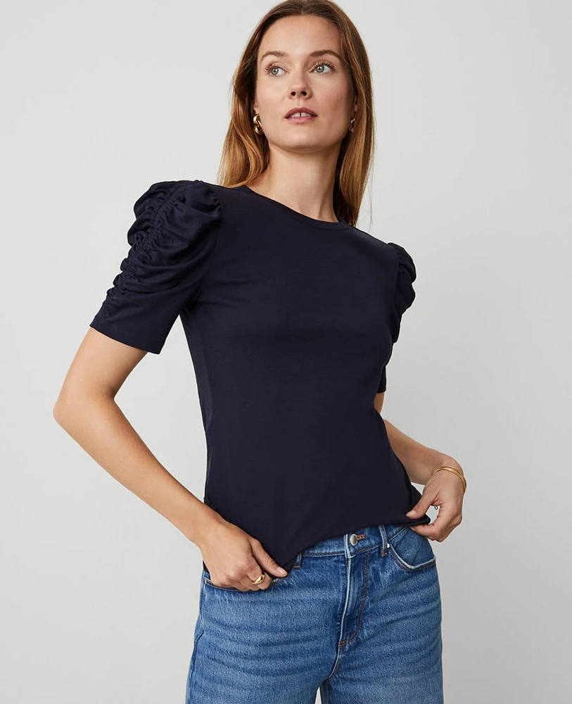 Ann Taylor Shirred Elbow Sleeve Top Women's