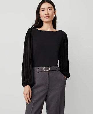 Ann Taylor Mixed Media Pleated Sleeve Top Women's