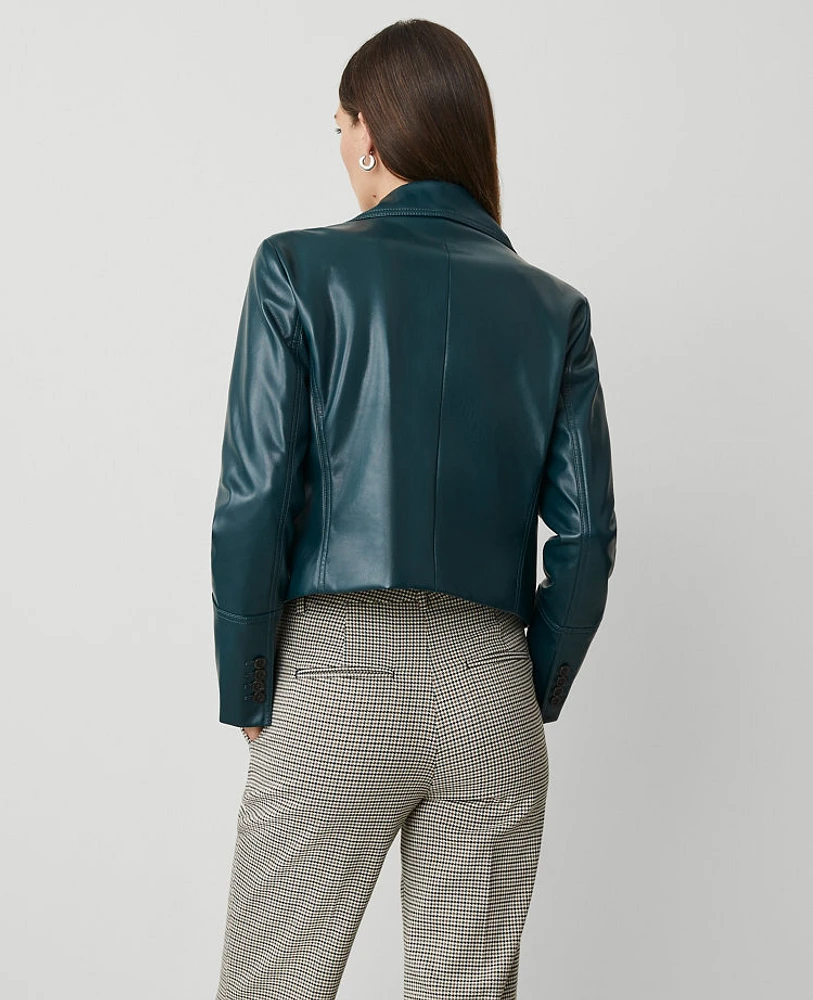 Ann Taylor Faux Leather Jacket Deep Slate Green Women's
