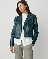 Ann Taylor Faux Leather Jacket Deep Slate Green Women's