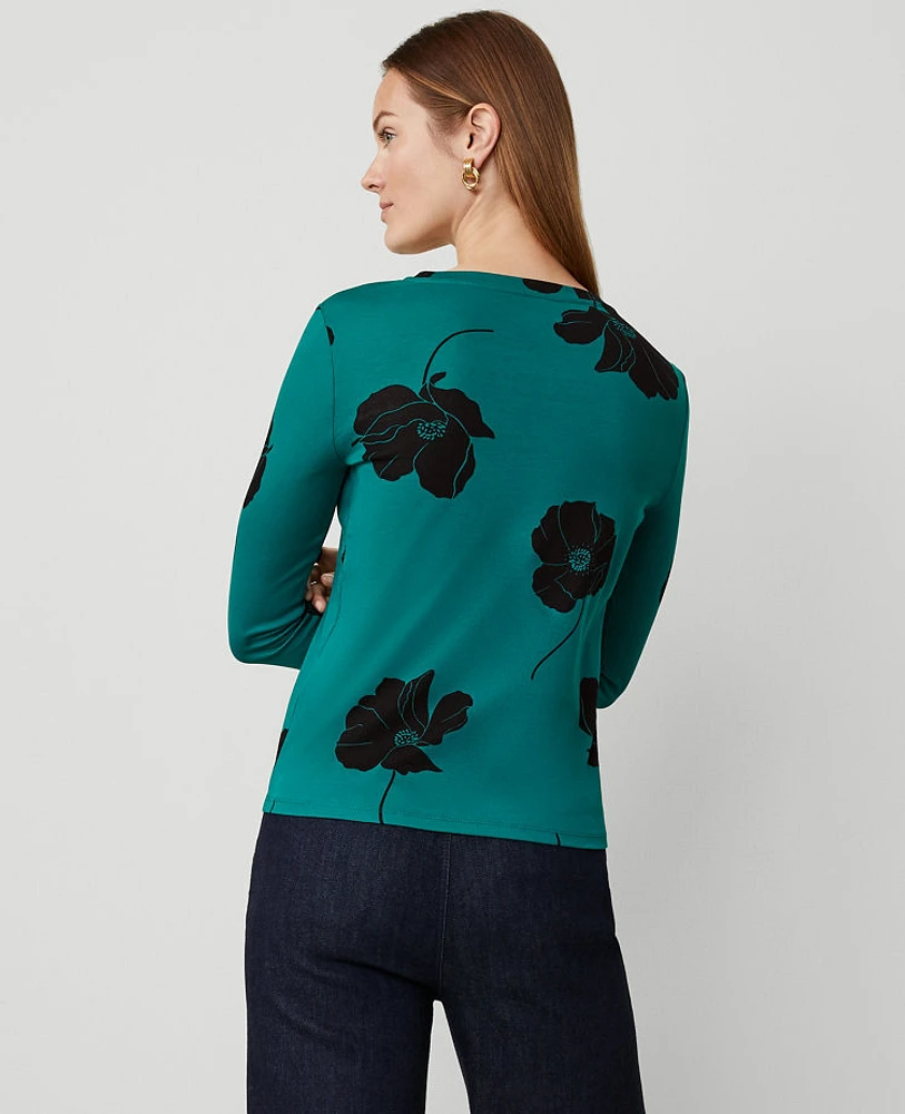 Ann Taylor Floral Crew Neck Long Sleeve Top Green Marais Women's