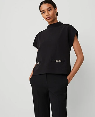 Ann Taylor Chain Bit Detail Mock Neck Top Black Women's