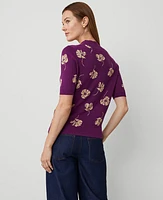 Ann Taylor Floral Jacquard Mock Neck Sweater T-Shirt Pulsar Purple Women's