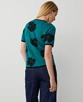 Ann Taylor Floral Jacquard Sweater T-Shirt Green Marais Women's