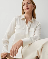 Ann Taylor Pocket Button Shirt Winter White Women's