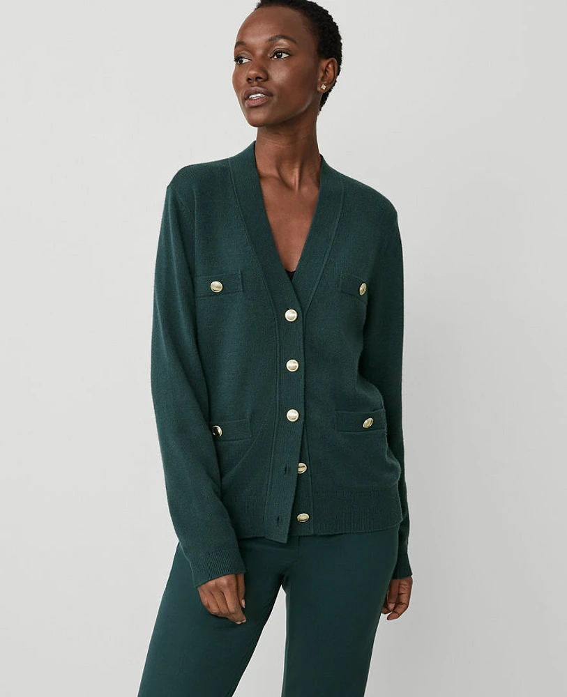 Ann Taylor Modern Boyfriend Cardigan Deep Slate Green Women's