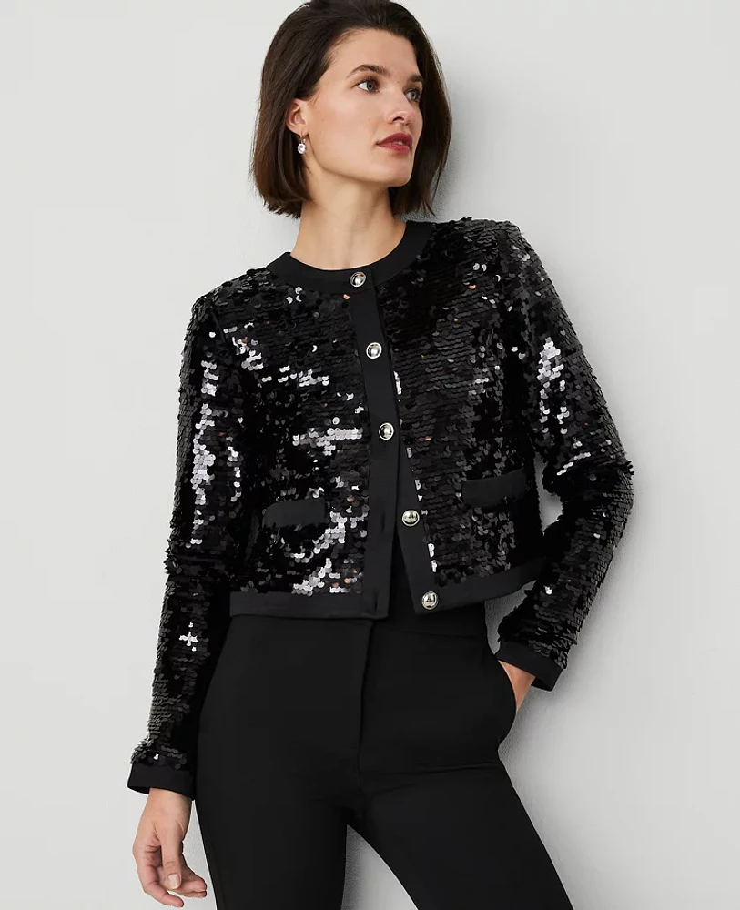 Ann Taylor Sequin Crew-Neck Jacket Black Women's