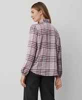 Ann Taylor Petite Plaid Tie V-Neck Popover Top Sunset Lavender Women's