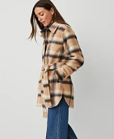 Ann Taylor Plaid Belted Shacket Cafe Au Lait Women's