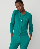 Ann Taylor Petite Tuck Stitch Cardigan Size Medium Green Marais Women's