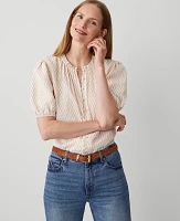 Ann Taylor Petite Mixed Media Ruffle Neck Top Perfect Camel Women's