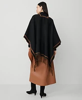 Ann Taylor Striped Border Fringe Poncho Black Women's