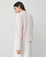 Ann Taylor Cozy Crew Neck Sweater Pink Ribbon Women's