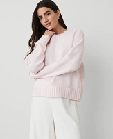 Ann Taylor Cozy Crew Neck Sweater Pink Ribbon Women's