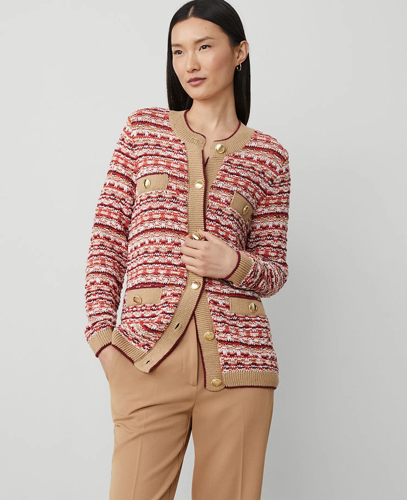 Ann Taylor Tweed Stitch Cardigan Orange Multi Women's