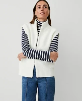 Ann Taylor Teddy Texture Zip Vest Winter White Women's