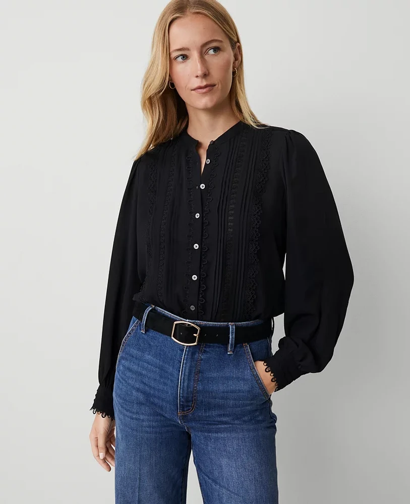 Ann Taylor Pintuck Button Down Blouse Women's