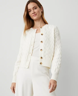 Ann Taylor Drop Shoulder Cable Cardigan Size Large Winter White Women's