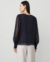 Ann Taylor Metallic Clip Puff Sleeve Blouse Night Sky Women's