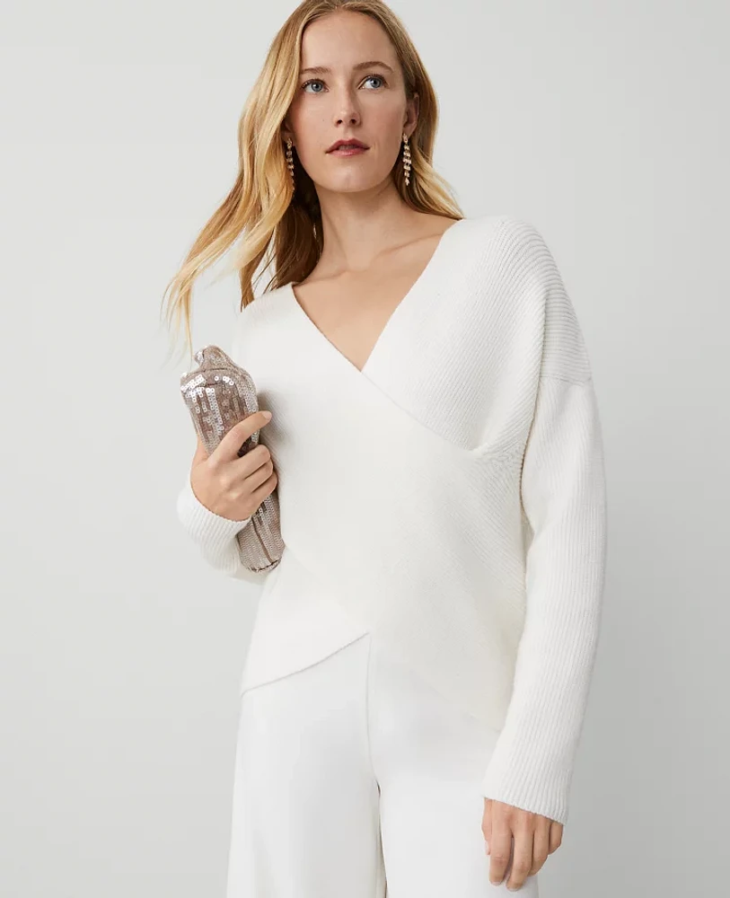 Ann Taylor Ribbed Wrap Sweater Winter White Women's