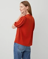 Ann Taylor Petite Mixed Media Ruffle Neck Top Women's