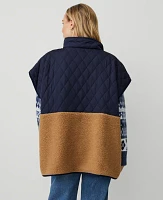 Ann Taylor Quilted Sherpa Button Front Poncho Pure Sapphire Women's