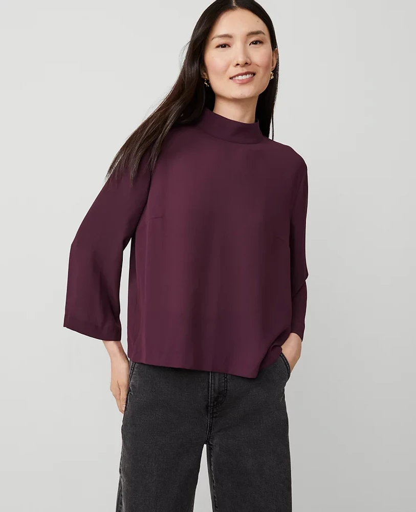 Ann Taylor Mock Neck Top Plum Rose Women's