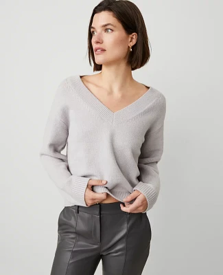 Ann Taylor Wide V-Neck Relaxed Sweater Magnesium Women's