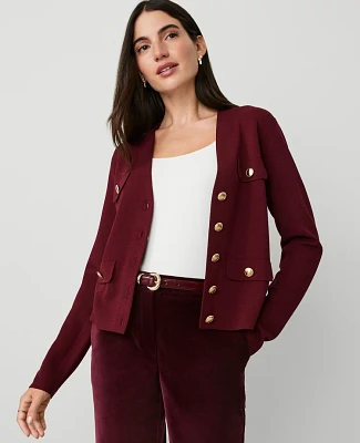 Ann Taylor V-Neck Sweater Jacket Rich Mulberry Women's