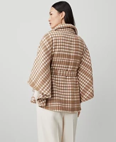 Ann Taylor Plaid Tie Waist Button-Up Poncho Size M/L Perfect Camel Women's