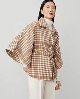 Ann Taylor Plaid Tie Waist Button-Up Poncho Size M/L Perfect Camel Women's