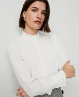 Ann Taylor Ruffle Neck Blouse Winter White Women's