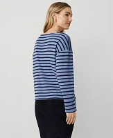 Ann Taylor Stripe Relaxed Long Sleeve T-Shirt Whimsical Peri Women's