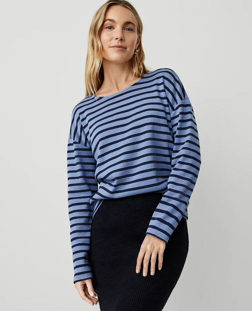 Ann Taylor Stripe Relaxed Long Sleeve T-Shirt Whimsical Peri Women's