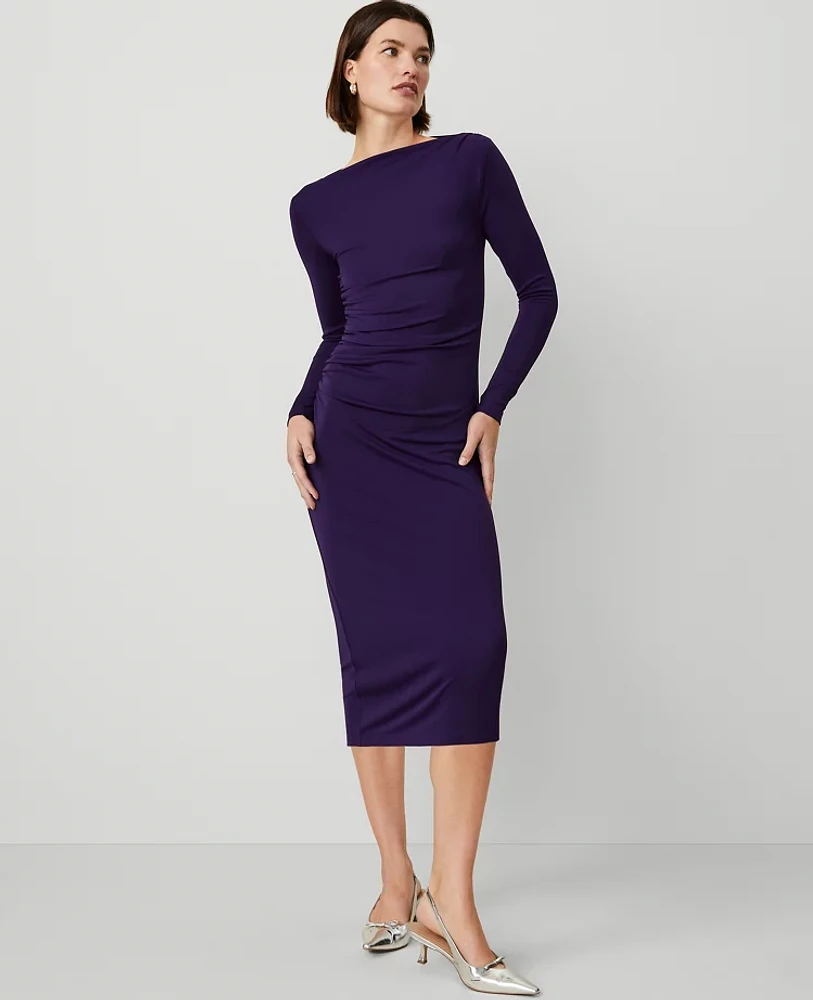 Ann Taylor Petite Gathered Waist Column Sheath Dress Midnight Mulberry Women's