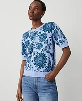 Ann Taylor Floral Jacquard Sweater T-Shirt Bluebell Frost Women's