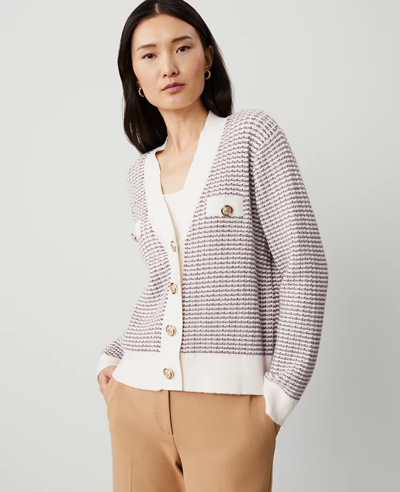 Ann Taylor Texture Stitch Cardigan Plum Combo Women's