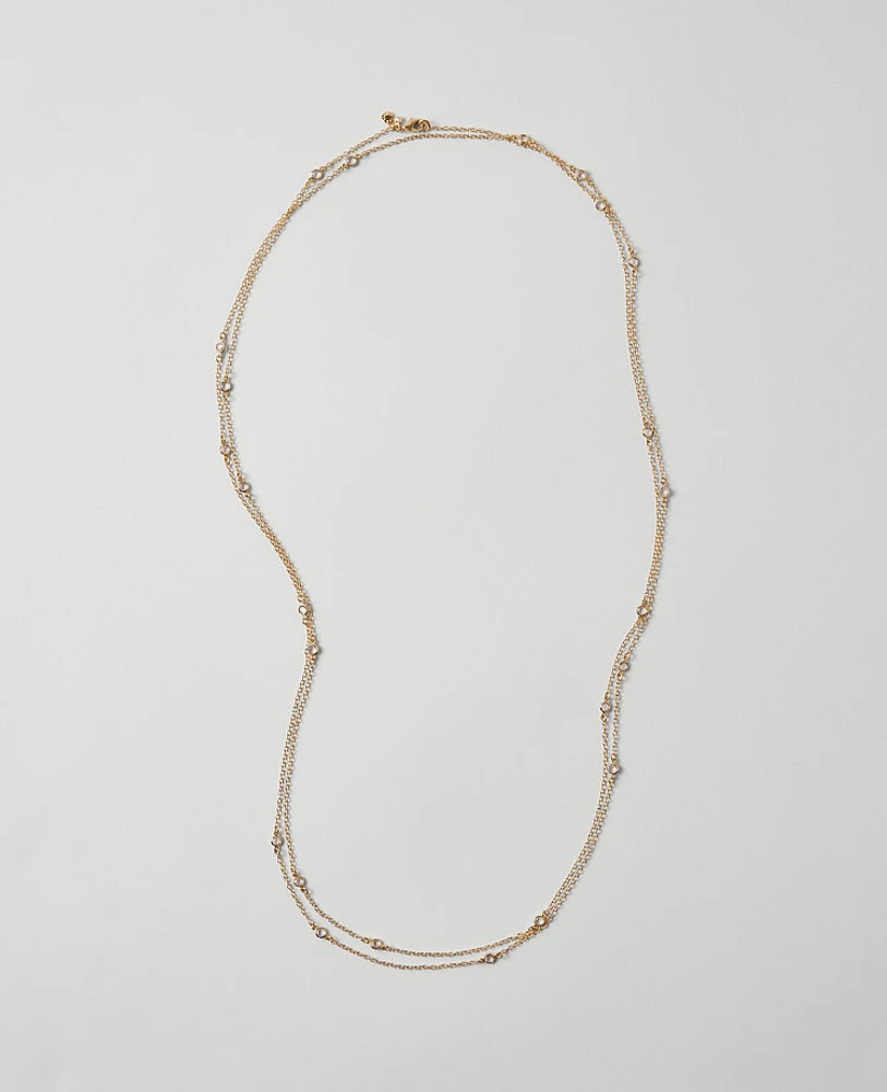 Ann Taylor Crystal Inset Double Wrap Necklace Goldtone Women's