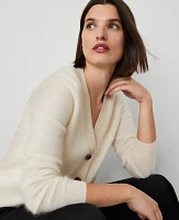 Ann Taylor Brushed-Cashmere Boyfriend Cardigan Pale Ivory Women's